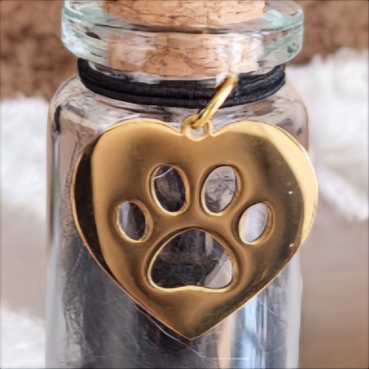 memorial flesje met naam voor kat of hond, gedenkflacon, herinnering aan kat of hond, bewaren plukjes vacht van kat of hond