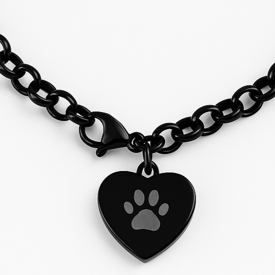 Ash bracelet - Paw print - Silver and Black