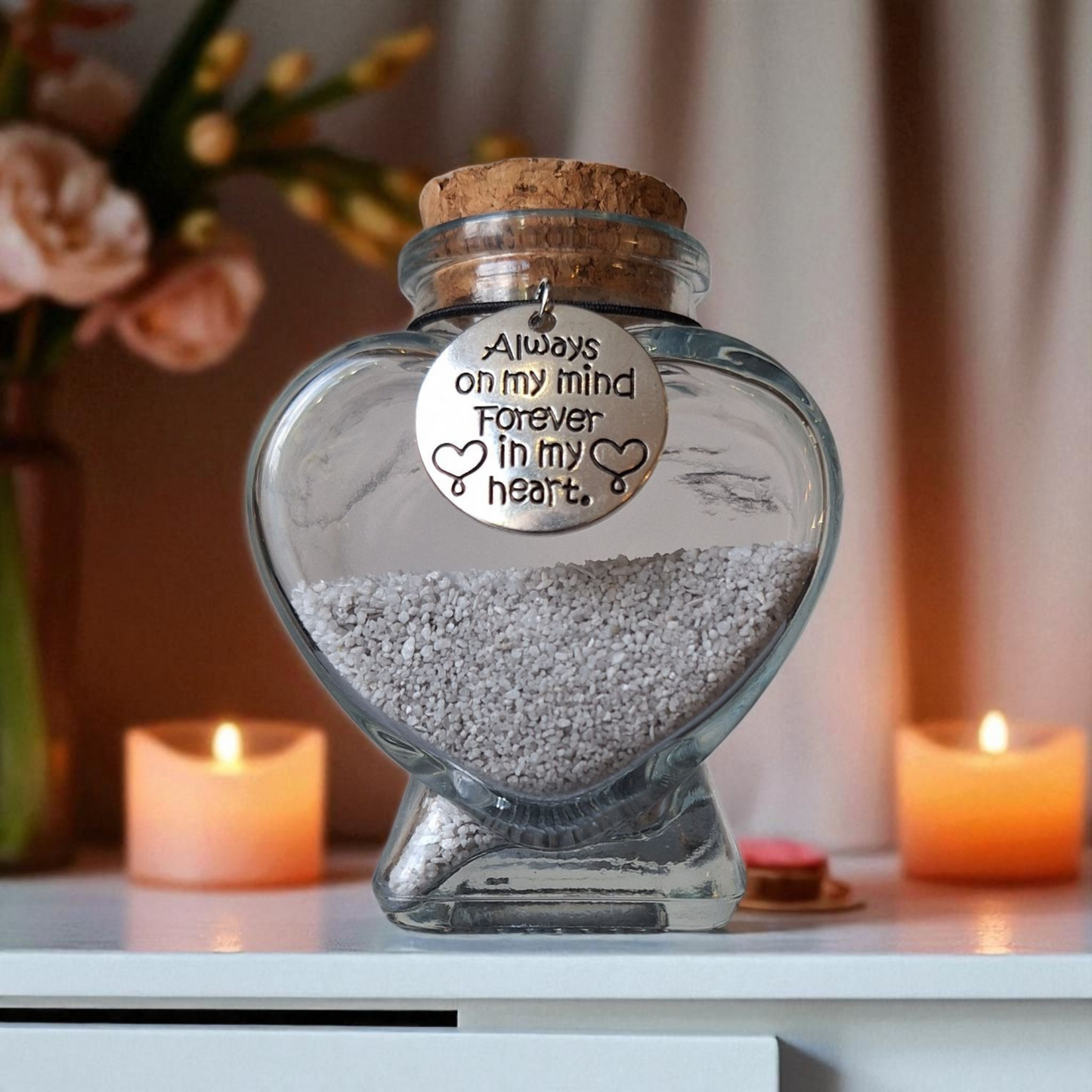 Memorial flesje met Ronde hanger - Always on my mind, Forever in my heart