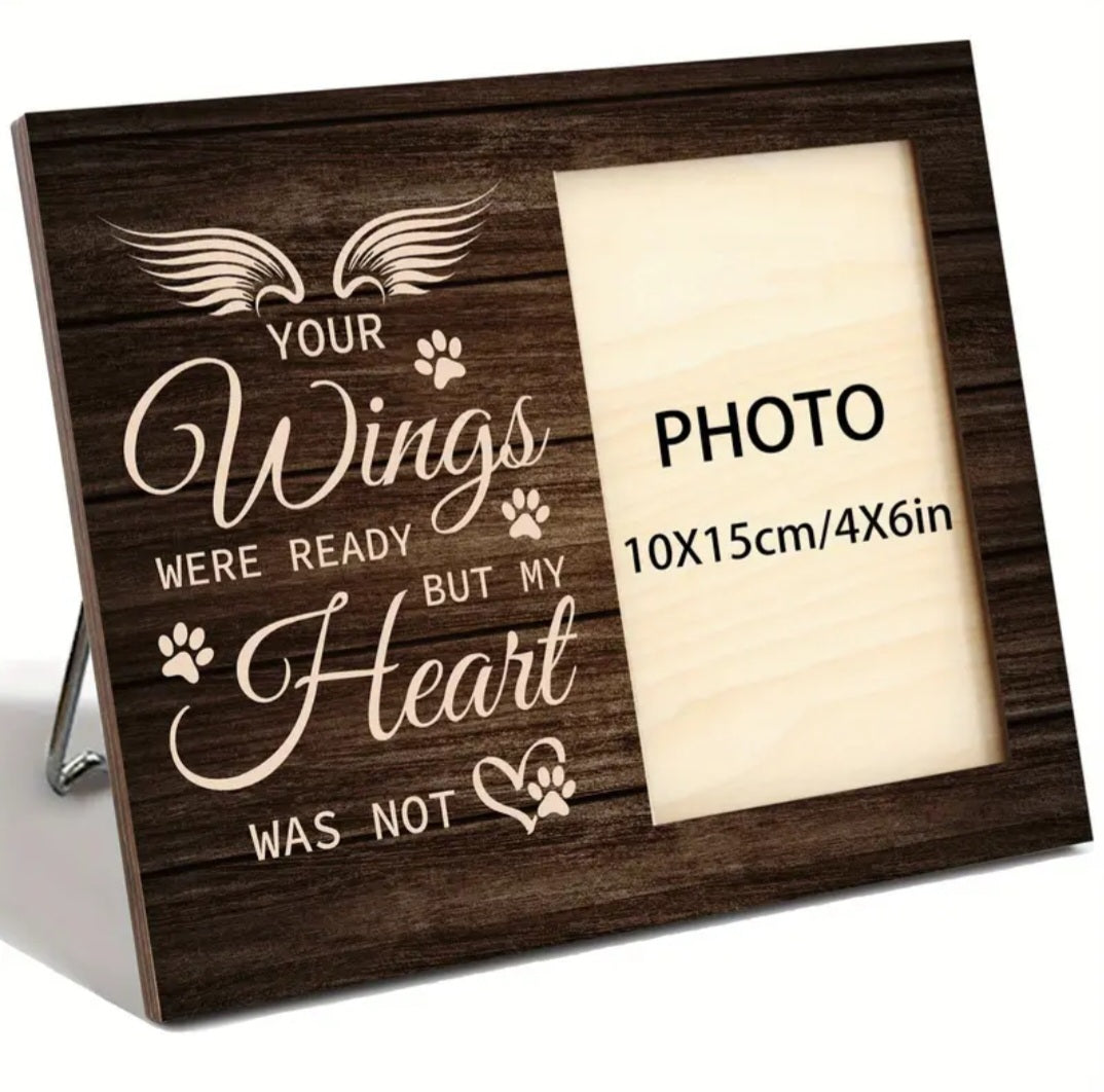 Herdenkingsfotolijst met tekst “Your wings were ready but my heart was not”. Voor een foto van je overleden huisdier – liefdevol en troostend aandenken.