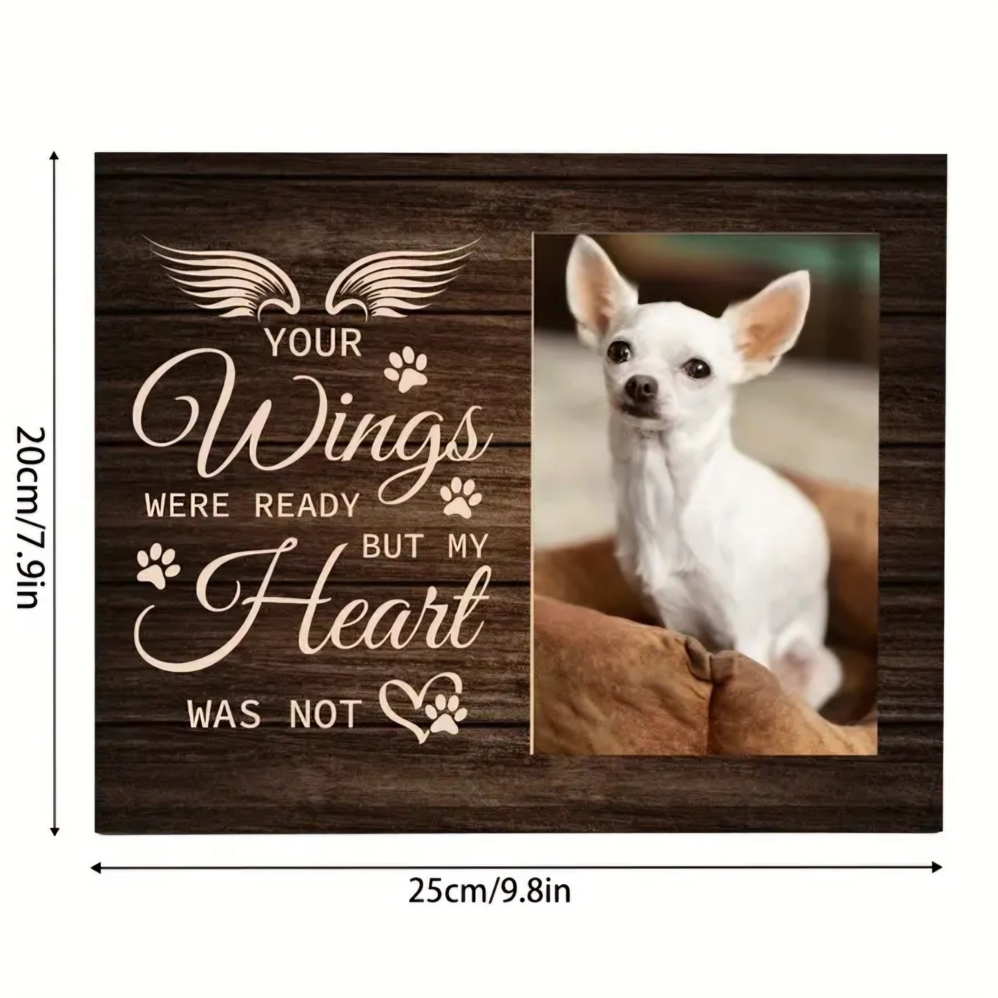 Herdenkingsfotolijst met tekst “Your wings were ready but my heart was not”. Voor een foto van je overleden huisdier – liefdevol en troostend aandenken.