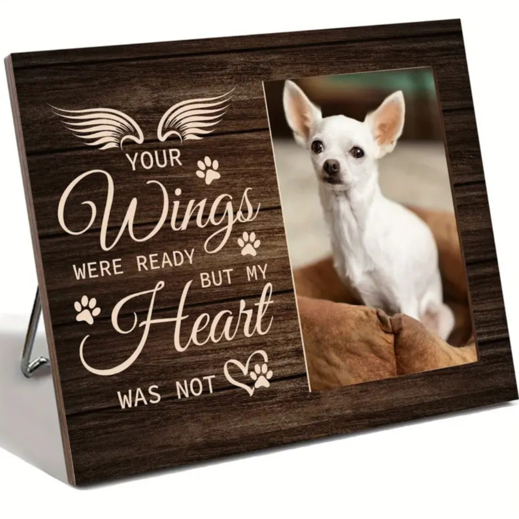 Herdenkingsfotolijst met tekst “Your wings were ready but my heart was not”. Voor een foto van je overleden huisdier – liefdevol en troostend aandenken.