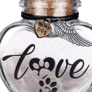 memorial flesje voor hond, gedenkflacon, herinnering hond, aandenken voor hond, bewaren plukjes vacht of wat as, gedenkflesje voor hond