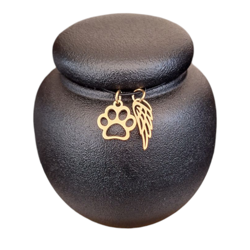 Mini urn met keepsake hangertjes – Een liefdevolle herinnering aan jouw huisdier - 7 x 7 CM - Honden urn - Katten urn - Zwart - Keramiek - Moderne urn - Crematie urn - As urn - Huisdieren urn - Urn voor kat- Urn voor hond