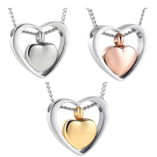 Hartvormige ashanger met binnenhartje - 3 kleuren