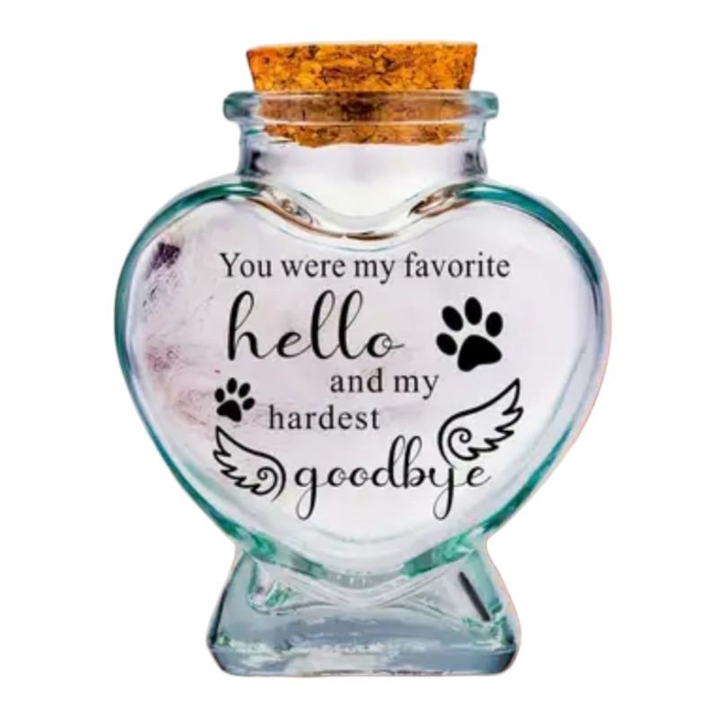 Herdenkingsset: Memorial Flesje en Ashanger – You were my favorite hello and my hardest goodbye - Bewaren van plukjes haar of wat as van huisdier