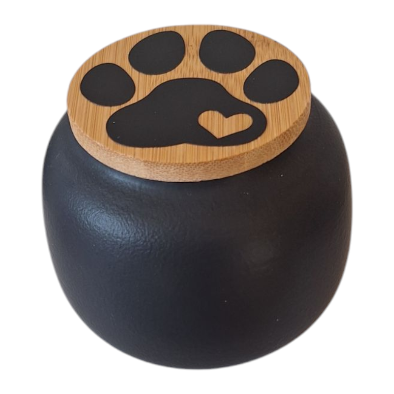 Mini Urn Zwart - Pootafdruk - 8.5 x H 7 cm