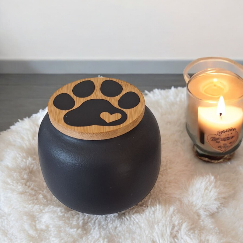 Mini Urn Zwart - Pootafdruk - 8.5 x H 7 cm