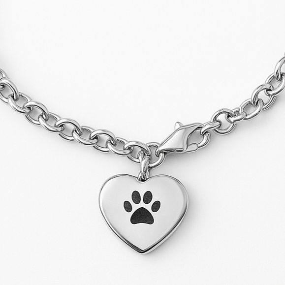 Ash bracelet - Paw print - Silver and Black