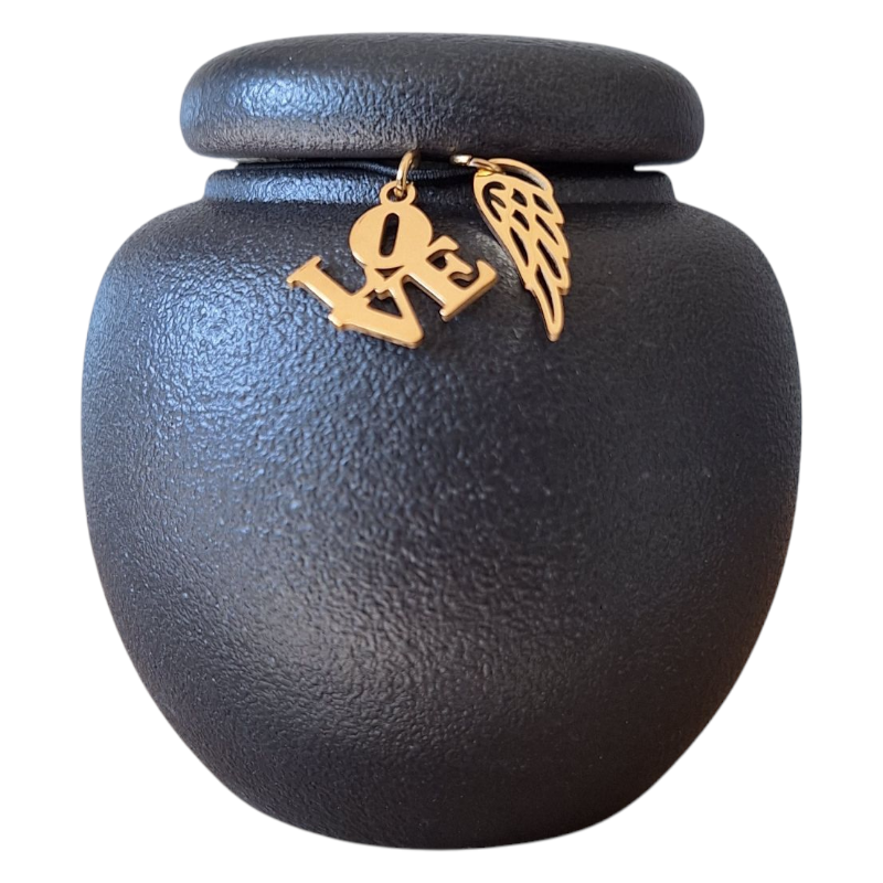 Mini urn met keepsake hangertjes - 7 x H 7 cm