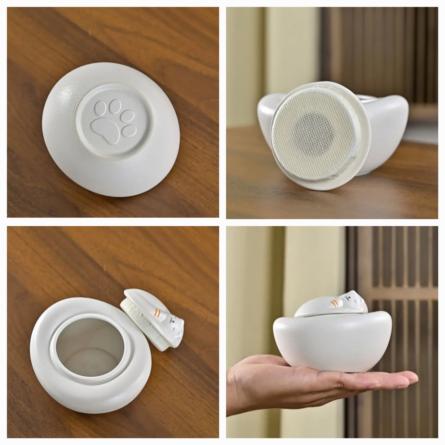 Stijlvolle witte urn voor kat die past in elk interieur