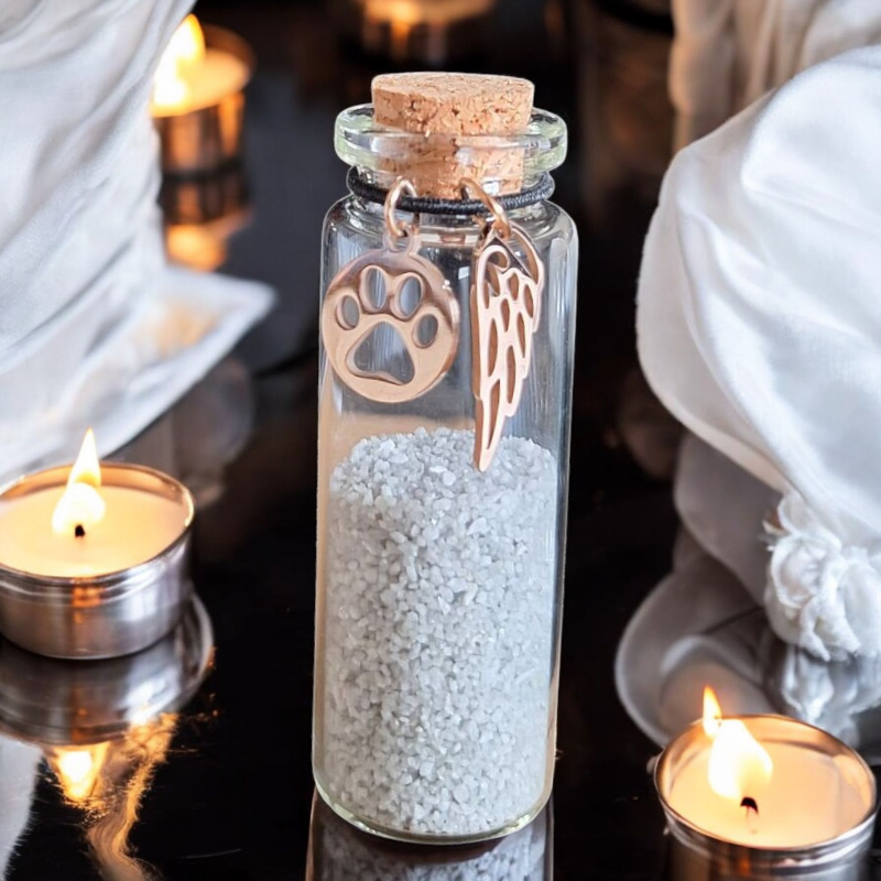 Herdenkingsflesje van glas met kurk, geschikt voor een beetje as 3