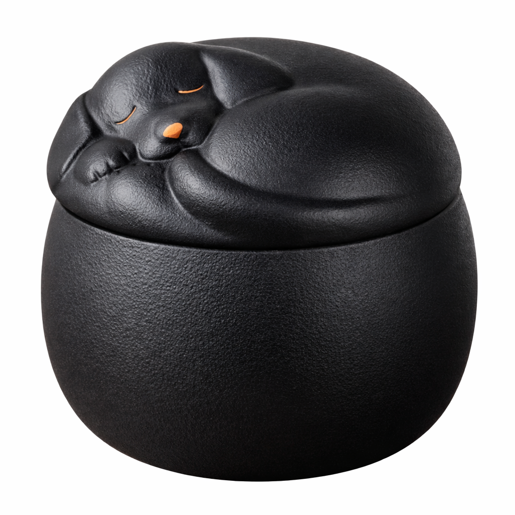 Zwarte hondenurn met strak design voor een waardig afscheid