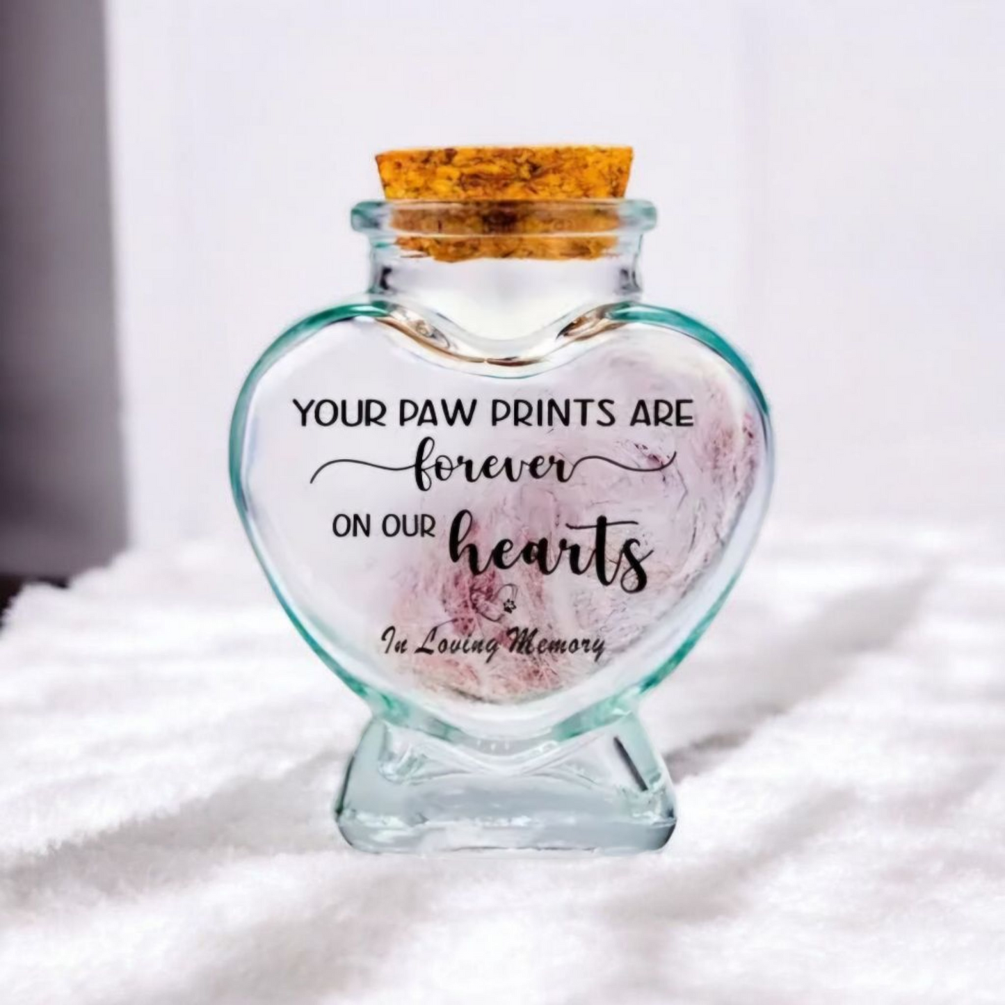 memorial fles voor kat of hond, gedenkflacon, herinnering aan kat of hond, bewaren plukjes vacht van kat of hond