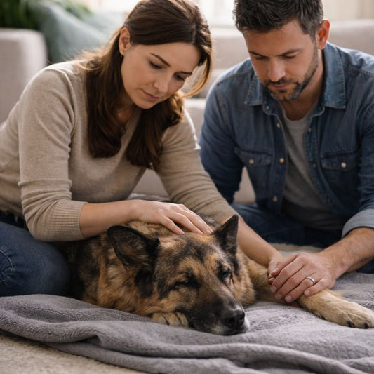 Mensen hun overleden hond vast houden