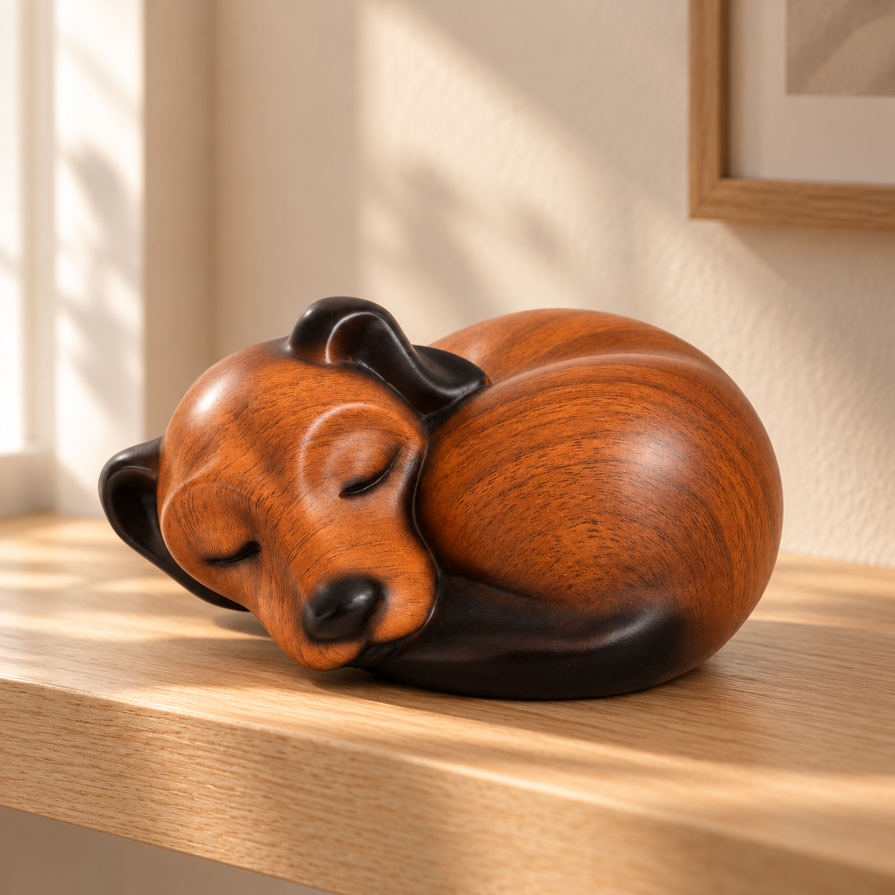 honden urn - slapend hondje - zwart