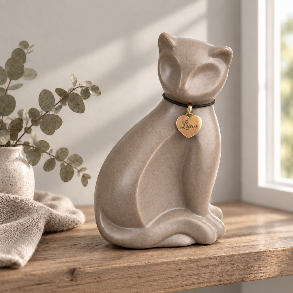 katten urn - slapend katje - zwart