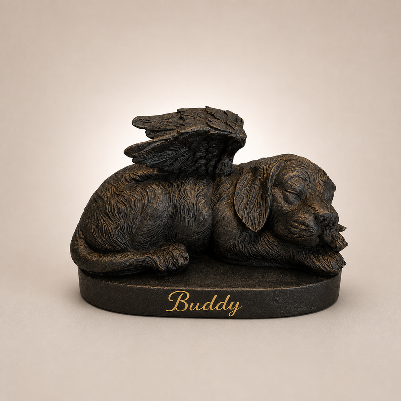 honden urn - slapend hondje - zwart