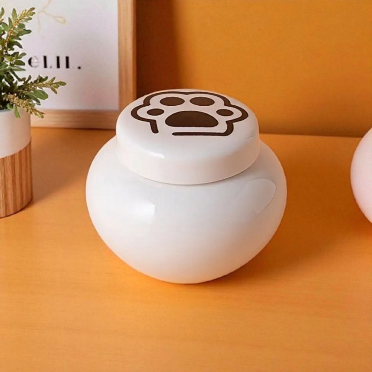 kattenurn - wit - met zwarte pootafdruk