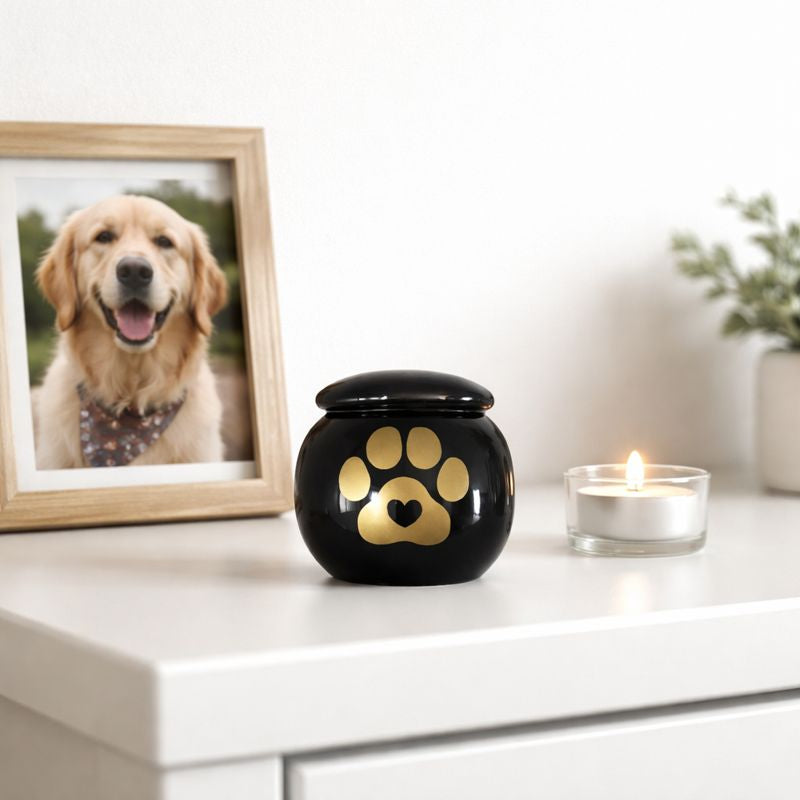 zwarte mini urn - ontworpen om een gedeelte van de as te bewaren