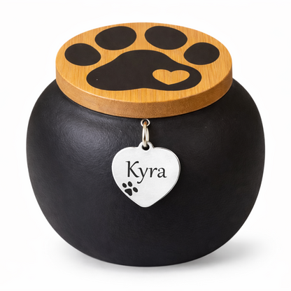 Mini Urn Black - Paw Print - 8.5 x H 7 cm