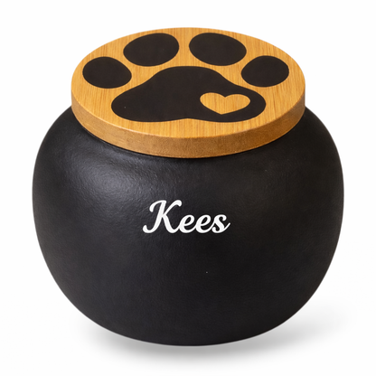 Mini Urn Black - Paw Print - 8.5 x H 7 cm