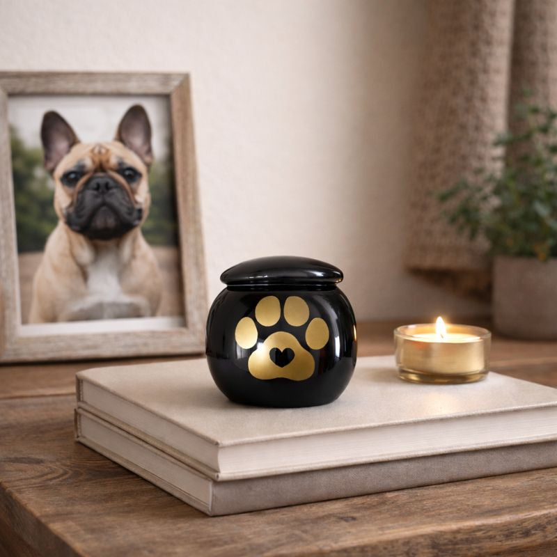 zwarte mini urn - ontworpen om een gedeelte van de as te bewaren