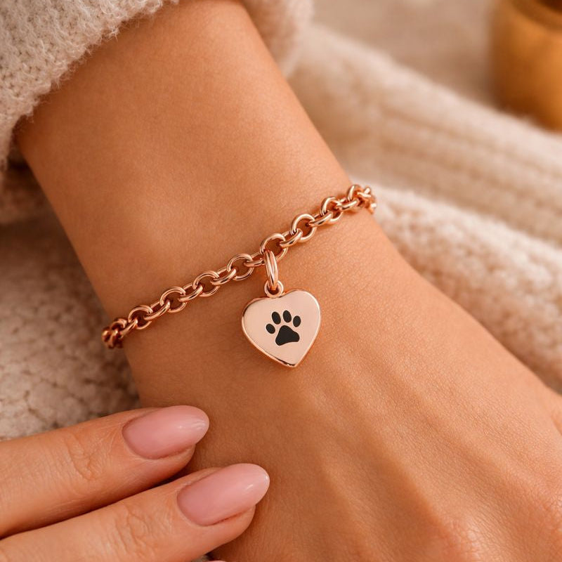 Ash bracelet - Paw print - Silver and Black 