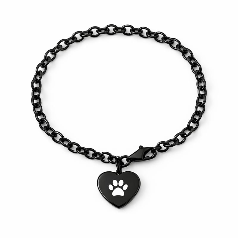 Ash bracelet - Paw print - Silver and Black 