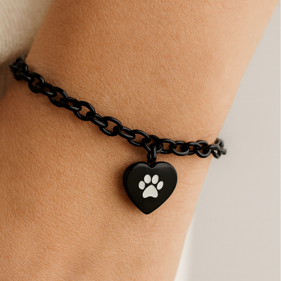 Ash bracelet - Paw print - Silver and Black 