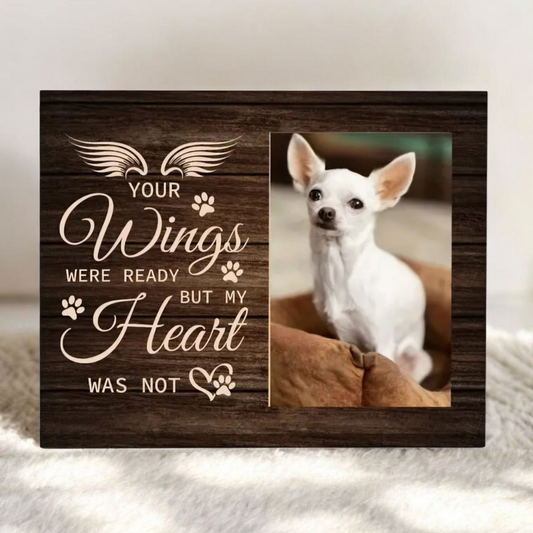 Herdenkingsfotolijst met tekst “Your wings were ready but my heart was not”. Voor een foto van je overleden huisdier – liefdevol en troostend aandenken.

