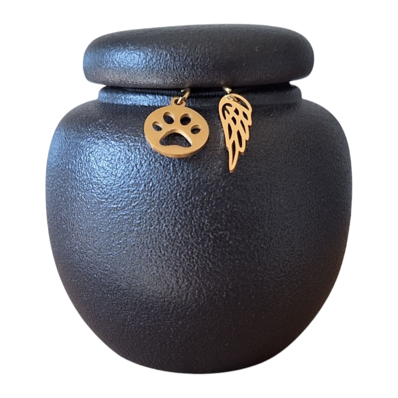 Mini urn met keepsake hangertjes - 7 x 7 CM - Honden urn - Katten urn - Zwart - Keramiek - Moderne urn - Crematie urn - As urn - Huisdieren urn - Urn voor kat- Urn voor hond
