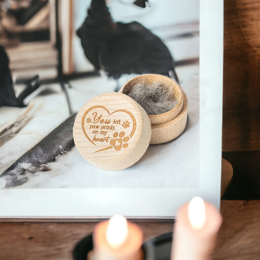 Memorial doosje hout voor kat of hond, herinnering aan kat of hond, bewaren plukjes vacht of as van kat of hond