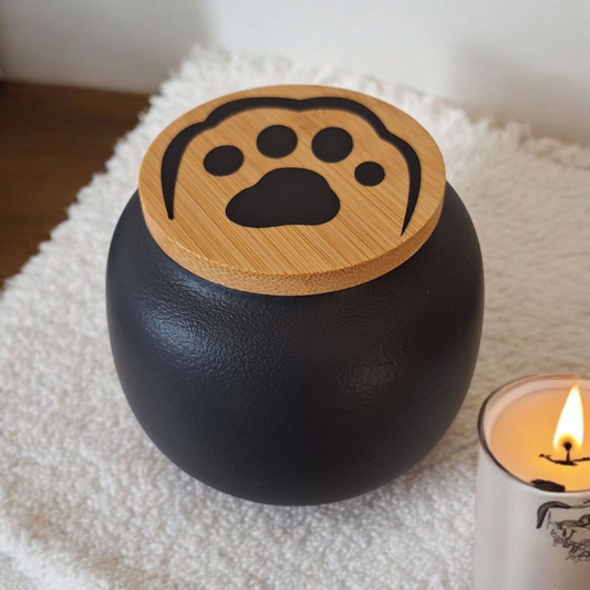 Mini Urn Zwart - Kattenpootje - 8.5 x H 7 cm