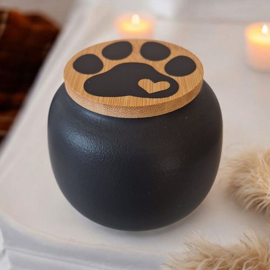 Mini Urn Zwart - Pootafdruk - 8.5 x H 7 cm