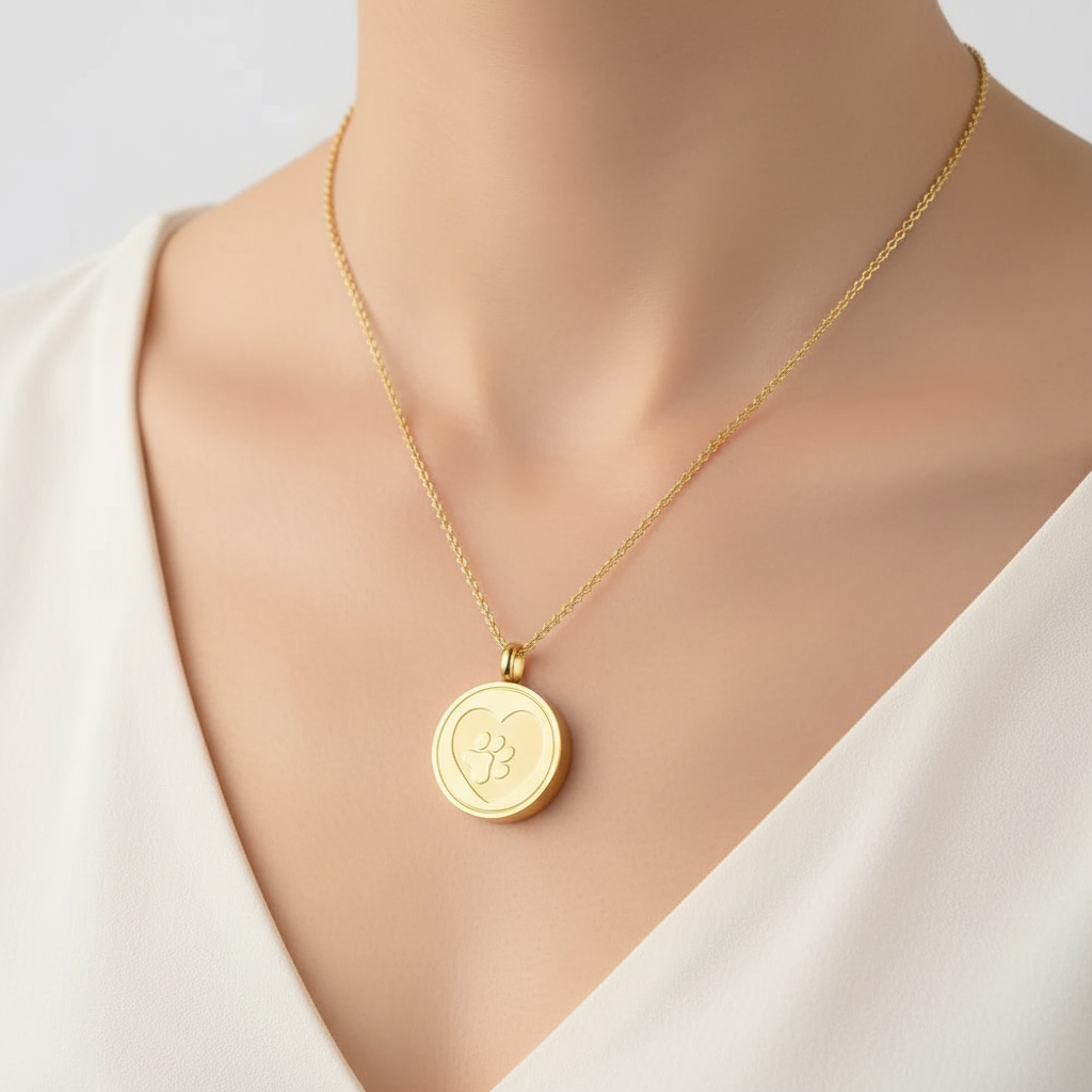Round pendant with paw print - Gold 