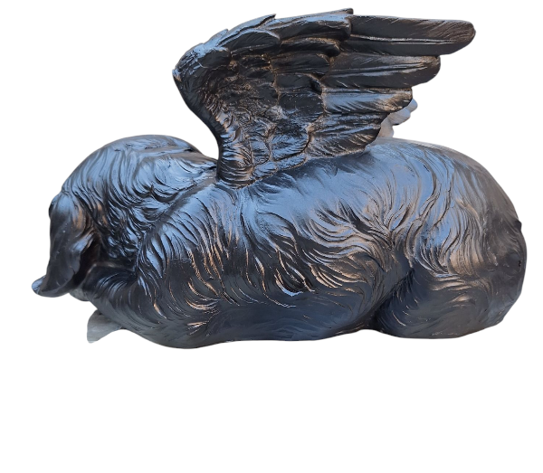 Zwarte Honden Urn – Slapende Hond met Engelenvleugels - Gedenk Urn voor Huisdier Asbewaring - Urn Hond - Honden urn - Afmetingen: 12.5 x 25.5 x 13 cm
