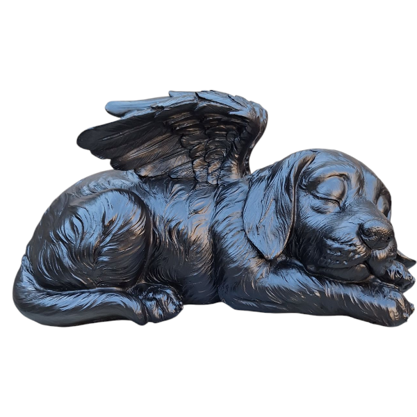 Zwarte Honden Urn – Slapende Hond met Engelenvleugels - Gedenk Urn voor Huisdier Asbewaring - Urn Hond - Honden urn - Afmetingen: 12.5 x 25.5 x 13 cm
