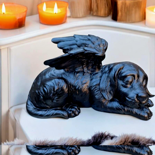 Urn Hond - Slapend Hondje met Engelenvleugels
