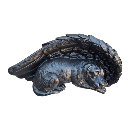 Zwarte Honden Urn – Slapende Hond met Engelenvleugel - Gedenk Urn voor Hond Asbewaring - Urn Hond - Honden urn - Afmetingen: 17 x 34 x 16,5 cm
