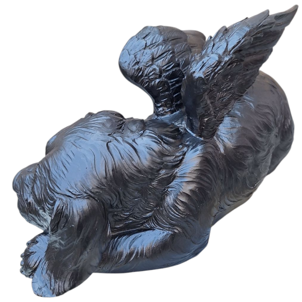 Zwarte Honden Urn – Slapende Hond met Engelenvleugels - Gedenk Urn voor Huisdier Asbewaring - Urn Hond - Honden urn - Afmetingen: 12.5 x 25.5 x 13 cm
