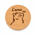 De laatste aai bamboe deksel voor urn met gegraveerde kat en naam Luna