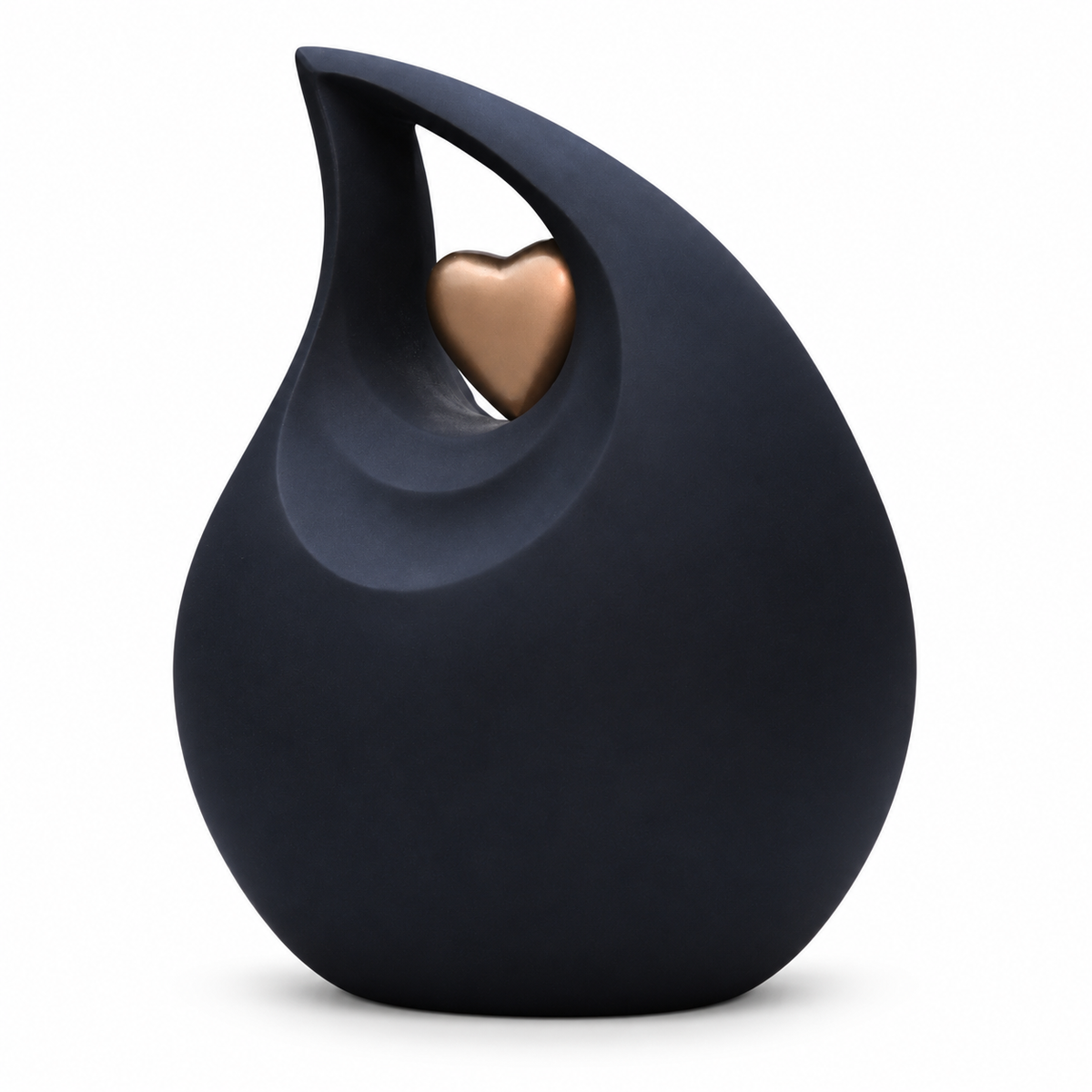 De laatste aai zwarte aluminium urn in druppelvorm met een goudkleurig hart voor huisdieren