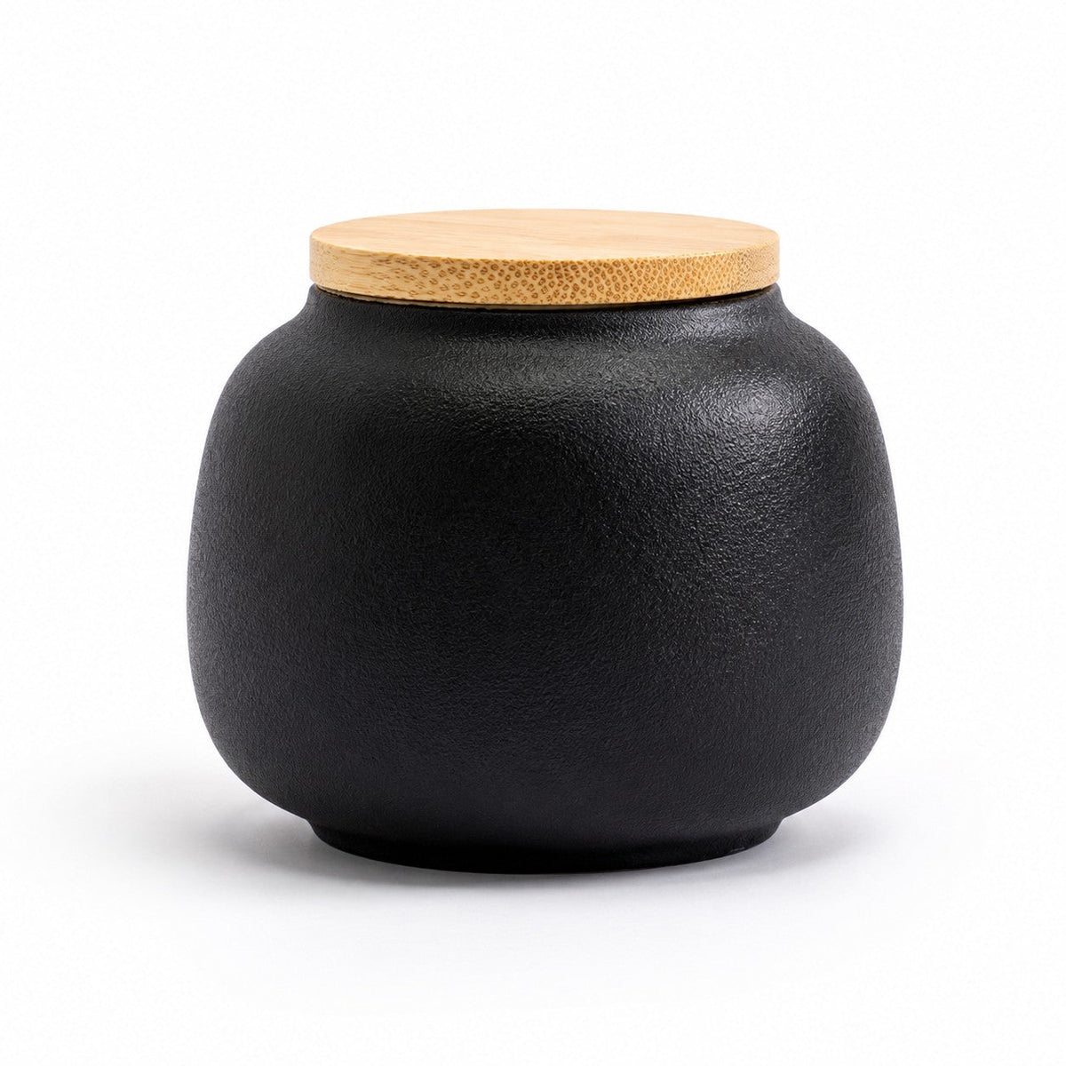 De laatste aai zwarte keramische mini-urn voor katten met een natuurlijke bamboe deksel voor asbewaring
