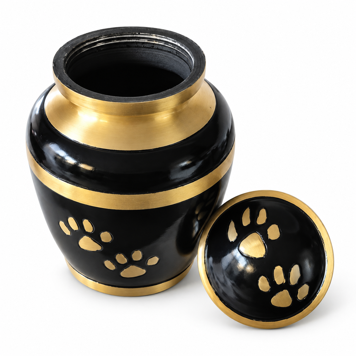 De laatste aai zwarte aluminium urn met gouden pootafdrukken en deksel voor as van huisdieren