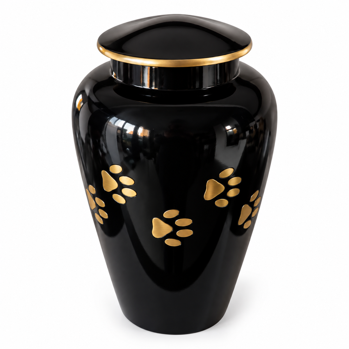 De laatste aai zwarte aluminium urn met gouden pootafdrukken voor huisdieren, 3,5 liter inhoud.