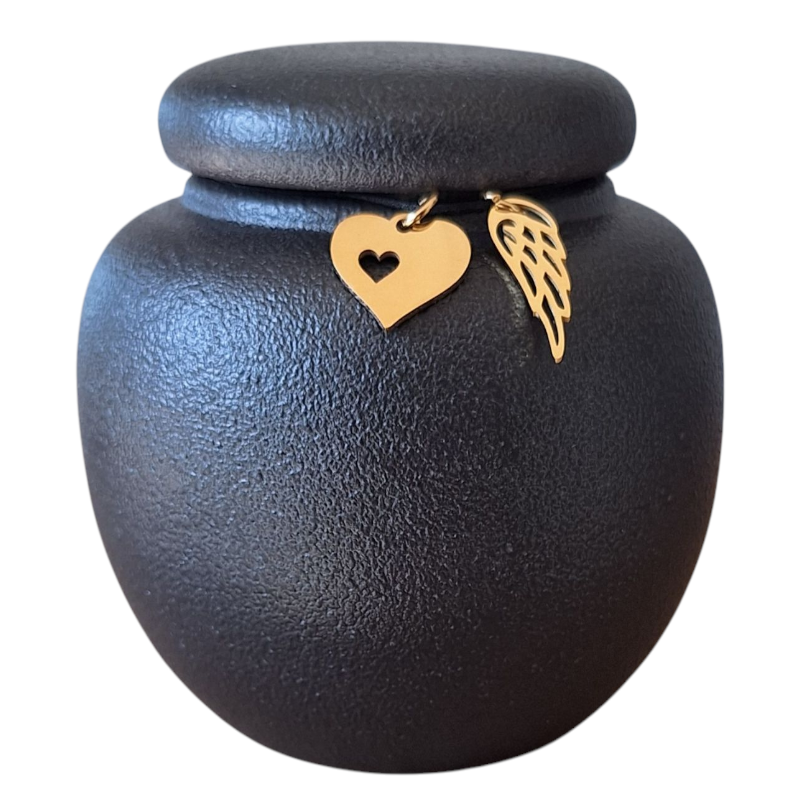 Mini urn met keepsake hangertjes - 7 x H 7 cm