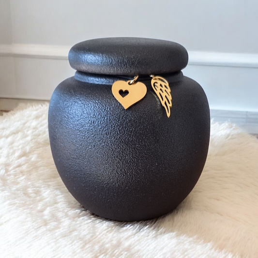 Mini urn met keepsake hangertjes - 7 x H 7 cm