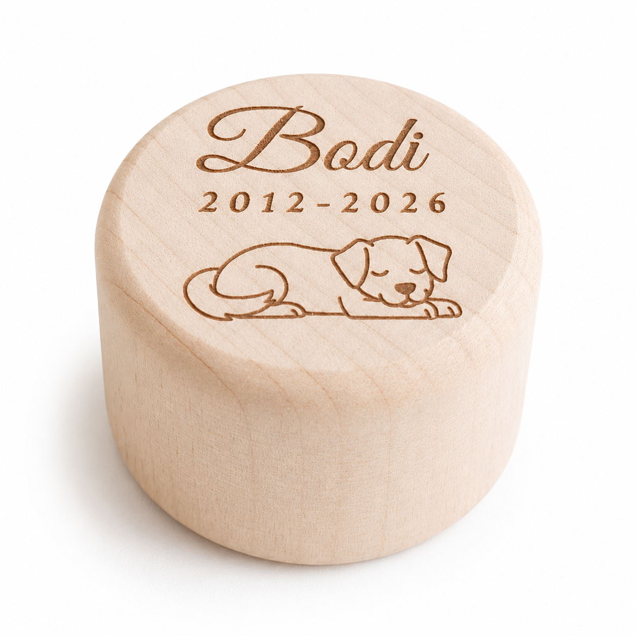 Houten herinneringsdoosje met memorial flesje – Hond - Gepersonaliseerd