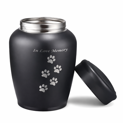 Mat zwarte dierenurn met schroefdeksel voor veilige bewaring van as